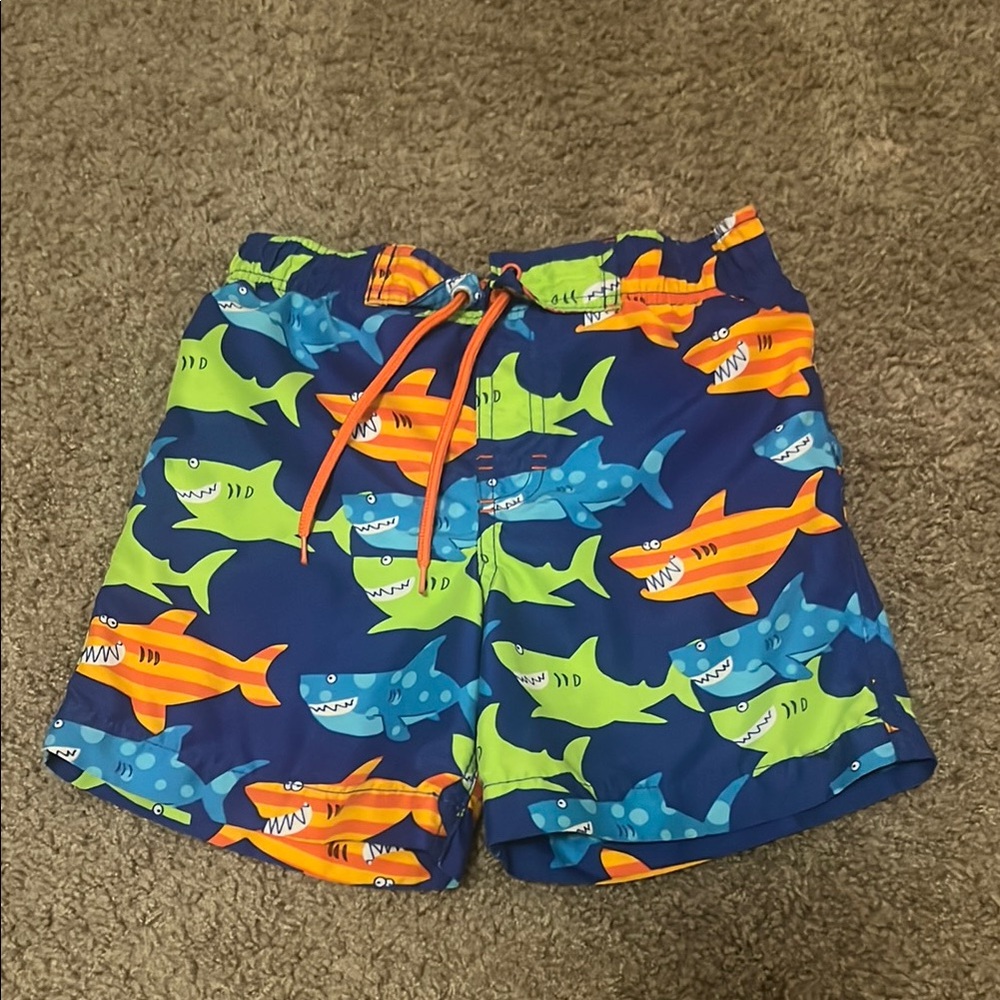 Kids Shark Print Swim Shorts - Blue and Green